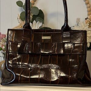 Kate Spade Glossy Dark Brown Shoulder Bag with bow detail